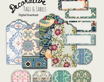 Patterned Junk Journal Tags & Labels: Printable Ephemera Kit (Digital Download)