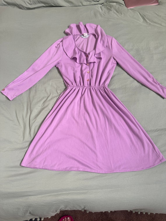 70s/80s Purple Frill Neck Dress