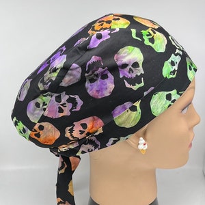 Psychedelic Skulls Tie Back Scrub Cap