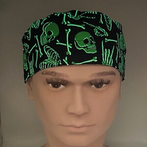 Glow In The Dark Skulls and Bones Surgical Skull Cap with Velcro Closure