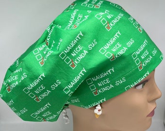 Naughty, Nice or Kinda Sus X-mas Surgical Scrub Cap with adjustable toggle