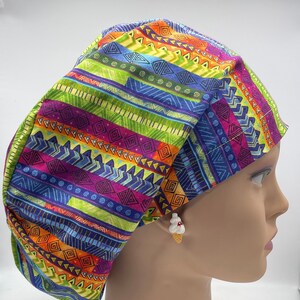 Striped European Surgical Scrub Cap with adjustable toggle