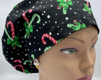 Sparkly Candy Canes European Surgical Scrub Cap with adjustable toggle