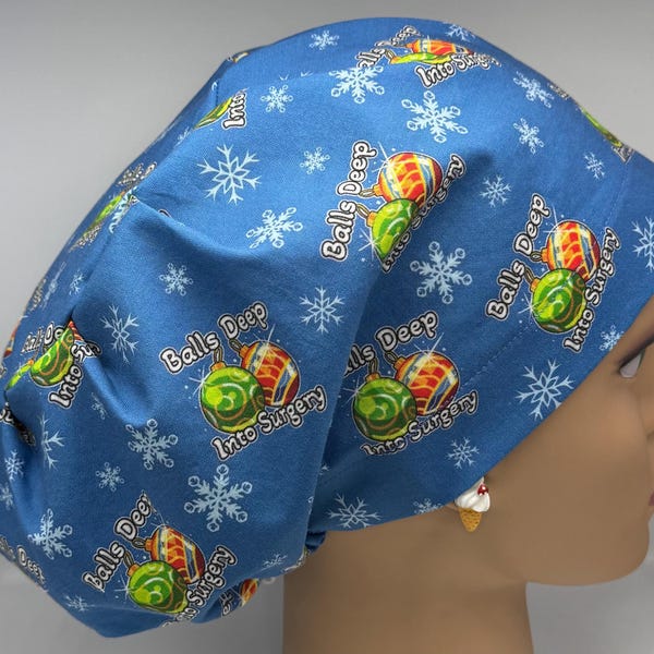 Balls (Christmas) Deep into Surgery European Surgical Scrub Cap with adjustable toggle