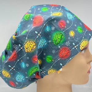 Brain Christmas Lights European Surgical Scrub Cap with adjustable toggle