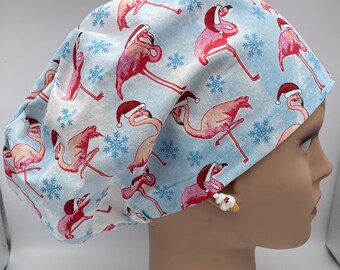 Santa Hat Flamingos European Surgical Scrub Cap with adjustable toggle