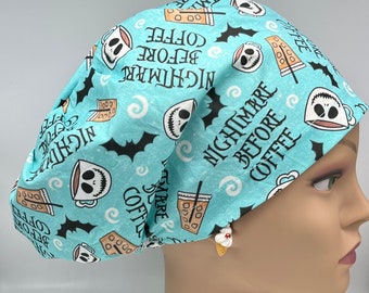 Nightmare Before Coffee European Surgical Scrub Cap with adjustable toggle