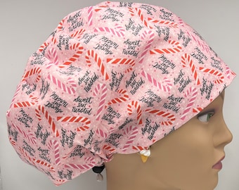 Sweet But Twisted Candy Cane European Surgical Scrub Cap with adjustable toggle