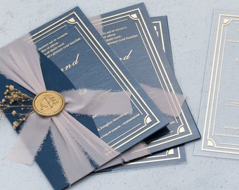 Acrylic Wedding Invitation with Envelope, Elegant Navy Blue Wedding Invitations, Unique Invites, Real Foil, Acrylic Invite, Invitation Card