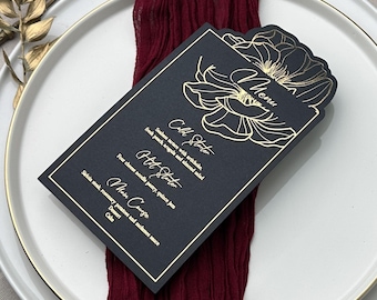 Black Gold Foil Wedding Menu Luxury Floral Reception Menu Card