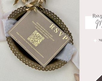Foil And Glossy Printed And QR Coded Customizable RSVP Card, Wedding Kindly Respond Card