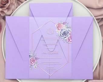 Purple Quienceañera Invitation, Pink and Purple Roses Quince Card, Rose Bouquet Quienceañera Invites, Mis Quince Años Invite Card, 15th Card