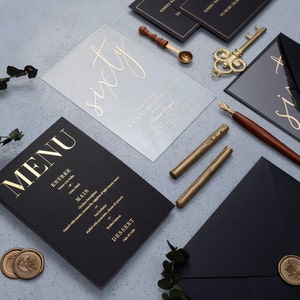 Transparent Gold Printed Acrylic 60th Birthday Card, Sixty Invitation
