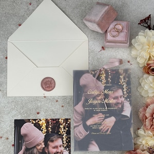 Gold Foil Vellum Invitation Suite With Mailable Envelope And Ribbon Decoration