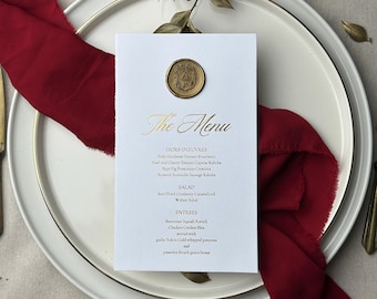 Gold Foil Wedding Menu Card with Place Card Wax Seal Elegant Wedding Menu Card Luxury Table Decor