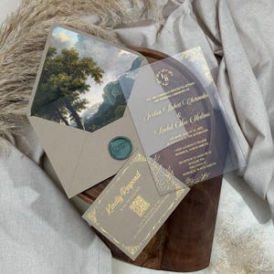 Gold Foil Acrylic Invitation For Wedding, Rsvp Card With QR Code, Changeable Envelope Color, Elegant Wedding Suite