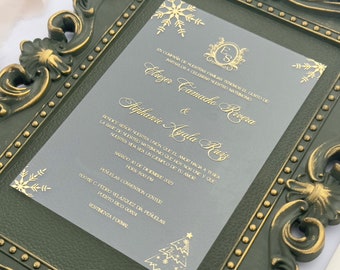 Christmas wedding invitation, Card grain wedding invites, Gold wedding invitation, Personalised modern acrylic invitation, Glamour invite