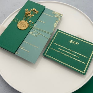 Emerald Green And Gold Foil Transparent Wedding Invitation