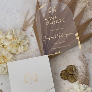 Creme Klar gewölbt Save The Date Einladungen, Bogen Plexi Save The Date Paket