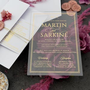 Invito a nozze in acrilico con lamina d'oro, grande offerta