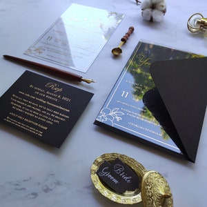 Unique Wedding Invitation, Black And Gold Invitation, Rsvp Cards For Wedding, Acrylic Invitations, Personalized Stationary image 4