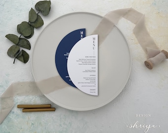 Semicircle Wedding Menus, Half Moon Wedding Menu Card, Half A Circle Menus, Personalised Color Menu, Elegant Menus