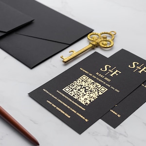 Goldvergoldung gedruckte Acryleinladung, Schwarzer Umschlag mit Tasche, Rsvp-Karte mit QR-Code, anpassbare Farbe und Drucktypen Bild 4