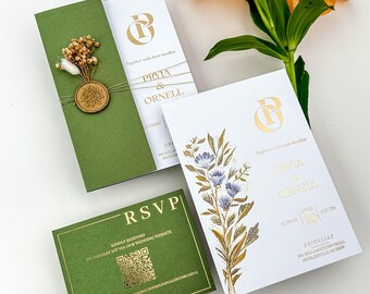 Green Gold Botanical Wedding Invitation Set