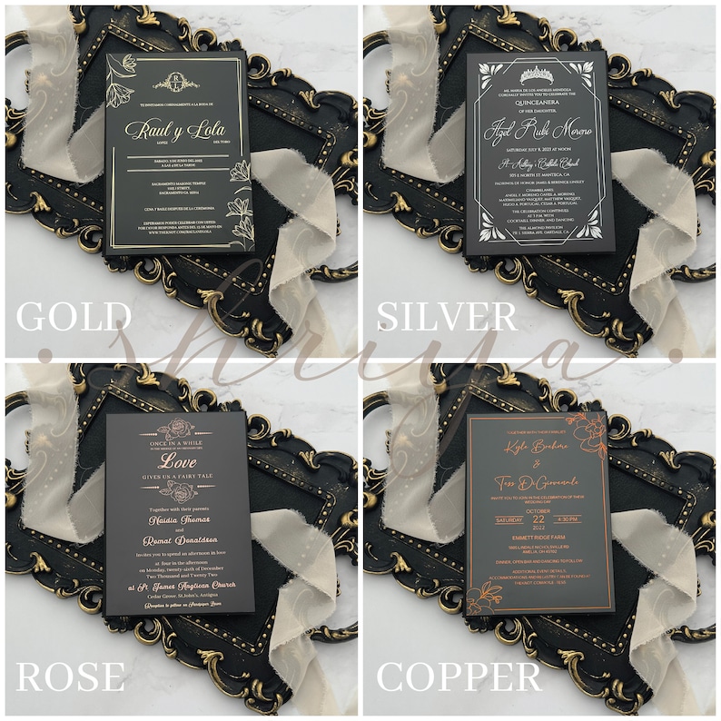 Dark green envelope with pocket, Wedding invitation with gold glitter print, rsvp card with QR code, With Love seal, Customizable envelope 画像 8