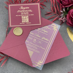 Frosted Acrylic Islamic Wedding Invitation With Gold Foil Basmalah