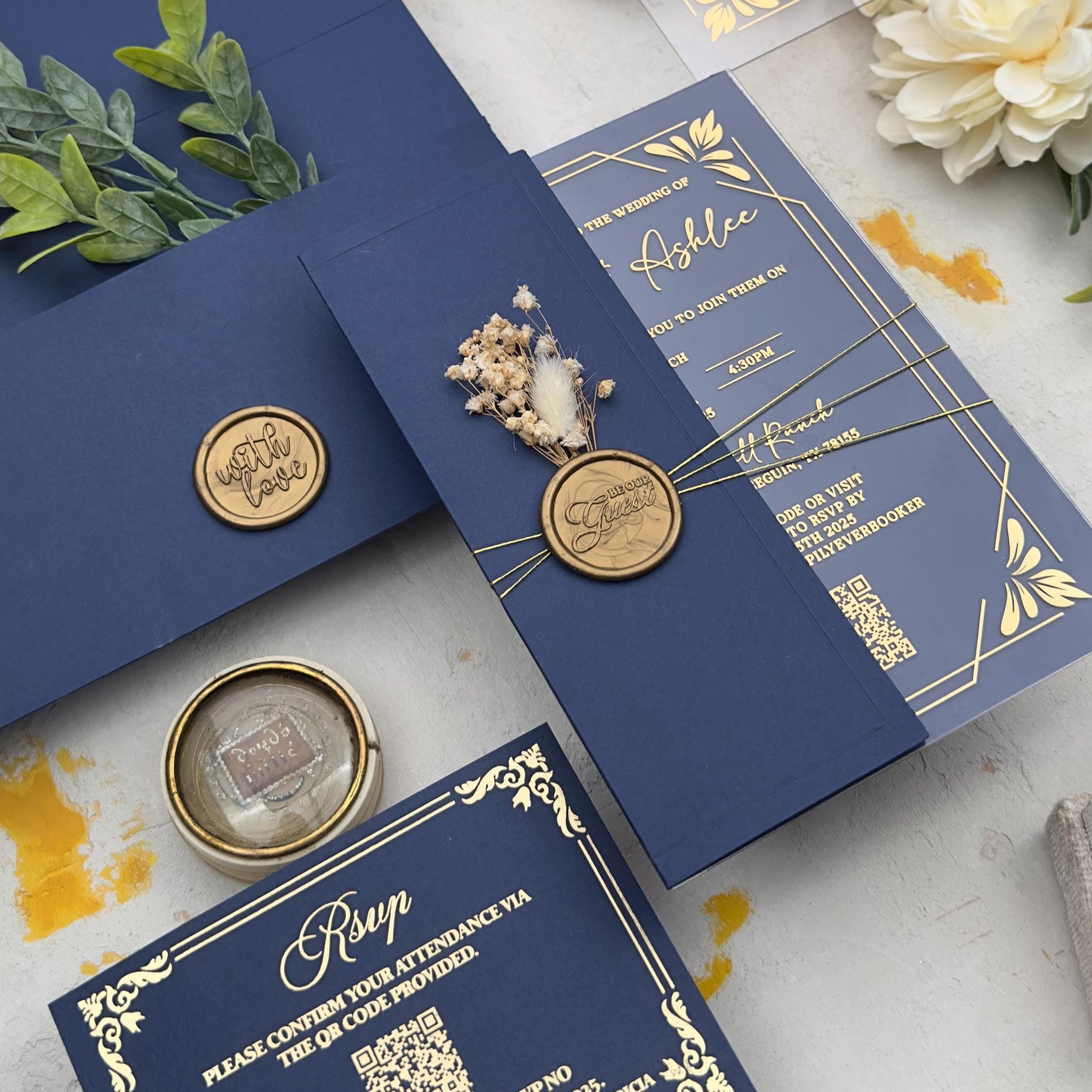 Acrylic Wedding Invitation, Stylish Blue Foil Wedding Invitation, Custom Acrylic Invite Card, For Unforgettable Wedding Invites