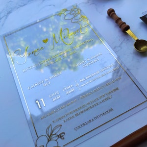 Unique Wedding Invitation, Black And Gold Invitation, Rsvp Cards For Wedding, Acrylic Invitations, Personalized Stationary image 2