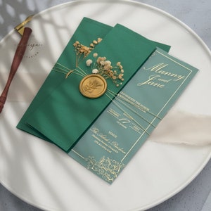 Emerald Green Clear Acrylic Wedding Invitation, Fast Arrival