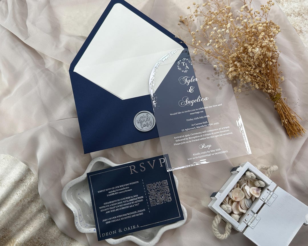 Silver Arch Acrylic Wedding Invitation With Royal Blue Set - Etsy Australia