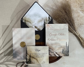 Winter Wedding Invitation Suite: Rustic Pine Tree Forest Design