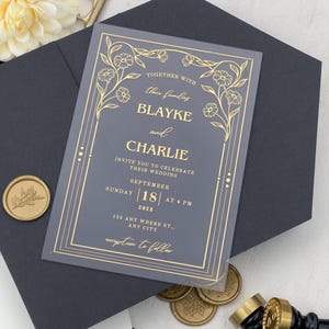Elegant Gold Print Acrylic Wedding Invitation, Luxury Wedding Card