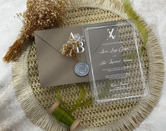 Clear Acrylic Modern Wedding Invitation With Silver Foil Print