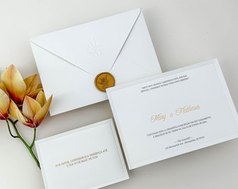 Gold Foil Embossed White Wedding Invitation Set