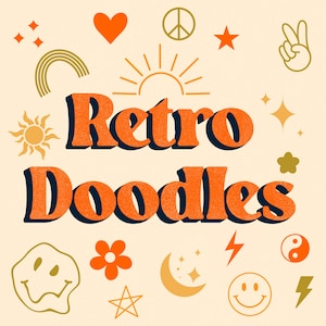 Retro Procreate Brushes, Retro Procreate Stamps, Procreate Stickers, Face Stamps, Trendy Stamps, Stars, Peace Sign, Flower Stamps, SVG stamp