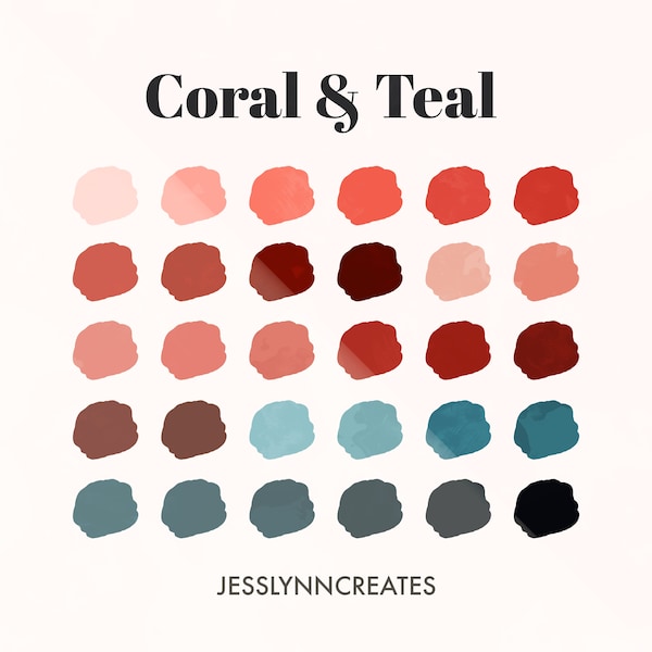 Coral + Teal Palette for Procreate, Procreate Palettes, Procreate Swatches, Orange and Blue, Bright Colors, Instant Digital Download