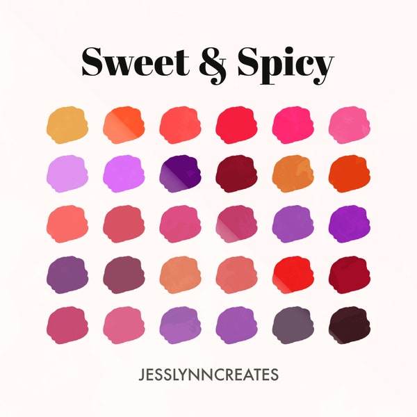 Sweet and Spicy Procreate Palette, Procreate Swatch, Procreate Colour Palettes, Bold and Bright Colors, Hot Pink, Orange, Digital Art Tools
