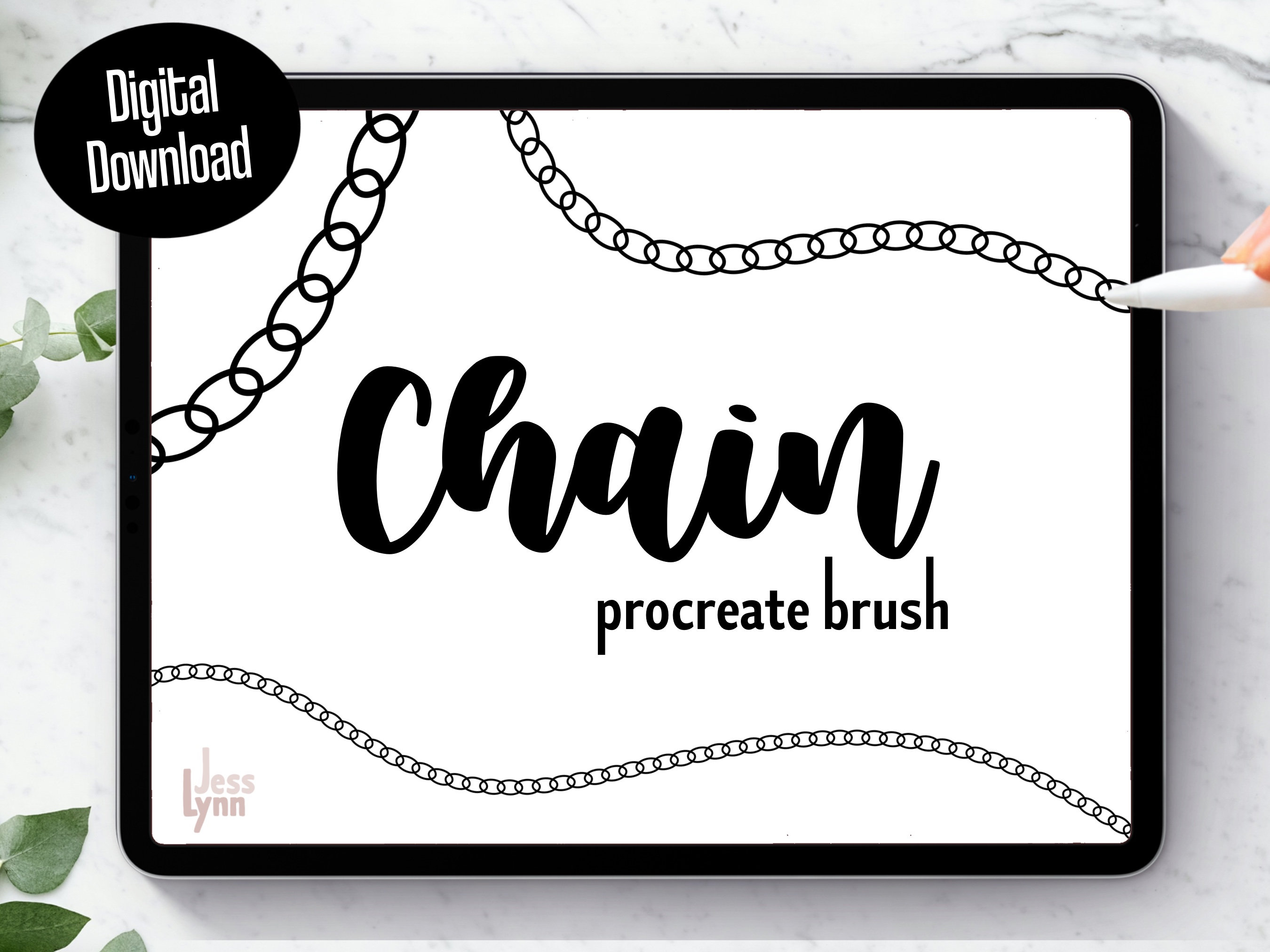 Set de bordes Chain Link para Procreate – Pincel de cadena sin costuras, línea doodle y acento para arte digital