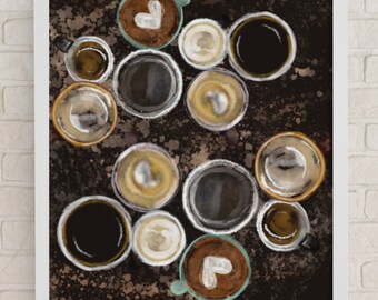 coffee art- coffee wall print - cafe prints -cafe patterned print- coffee pattern -printable coffee- coffee themed gift- coffee digital art