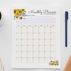 Printable Planner-shabby Chic Planner Pages- Sunflower Calendar ...