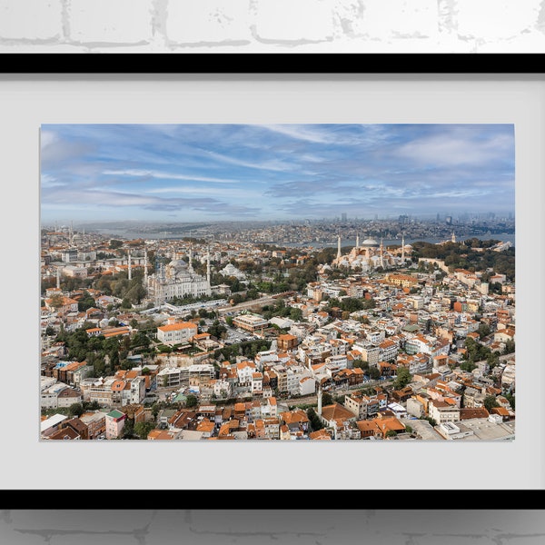 Blue Mosque - Istanbul Turkey, Aerial Photograph, cityscape wall art, architectural home decor, large art print travel photography