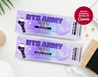 Editable BTS Event Ticket Template – ARMY Fan Party (Digital Download - Canva)