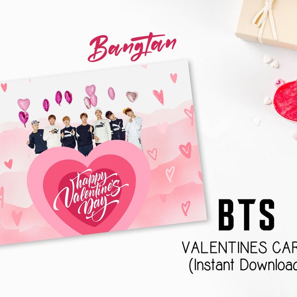BTS Valentines Card | BTS Digital Download | BTS Print | bangtan Card | Bangtan Love | purple army gift | Bts gift | Bts Valentines cards
