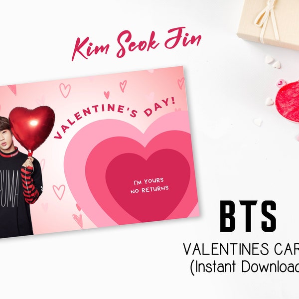 BTS Valentines Card | BTS Digital Download | BTS Print | Kim Seok Jin Card | Bangtan Love | Bts Jin| Bts gift | Bts Valentines cards