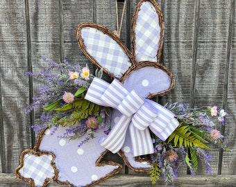 Grapevine Bunny, Lavender Bunny with Florals, Door Decor, Easter Door Hanger, Easter Wreath