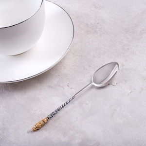 New sterling silver spoon 925. Handmade. Gold plated silver spoon. Anniversary gift. Birthday gift. Christening spoon. Baby gift.